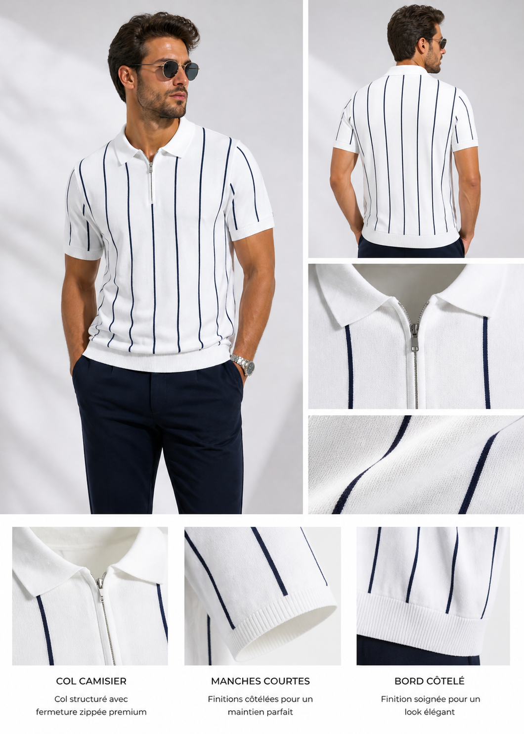Polo rayé col zippé