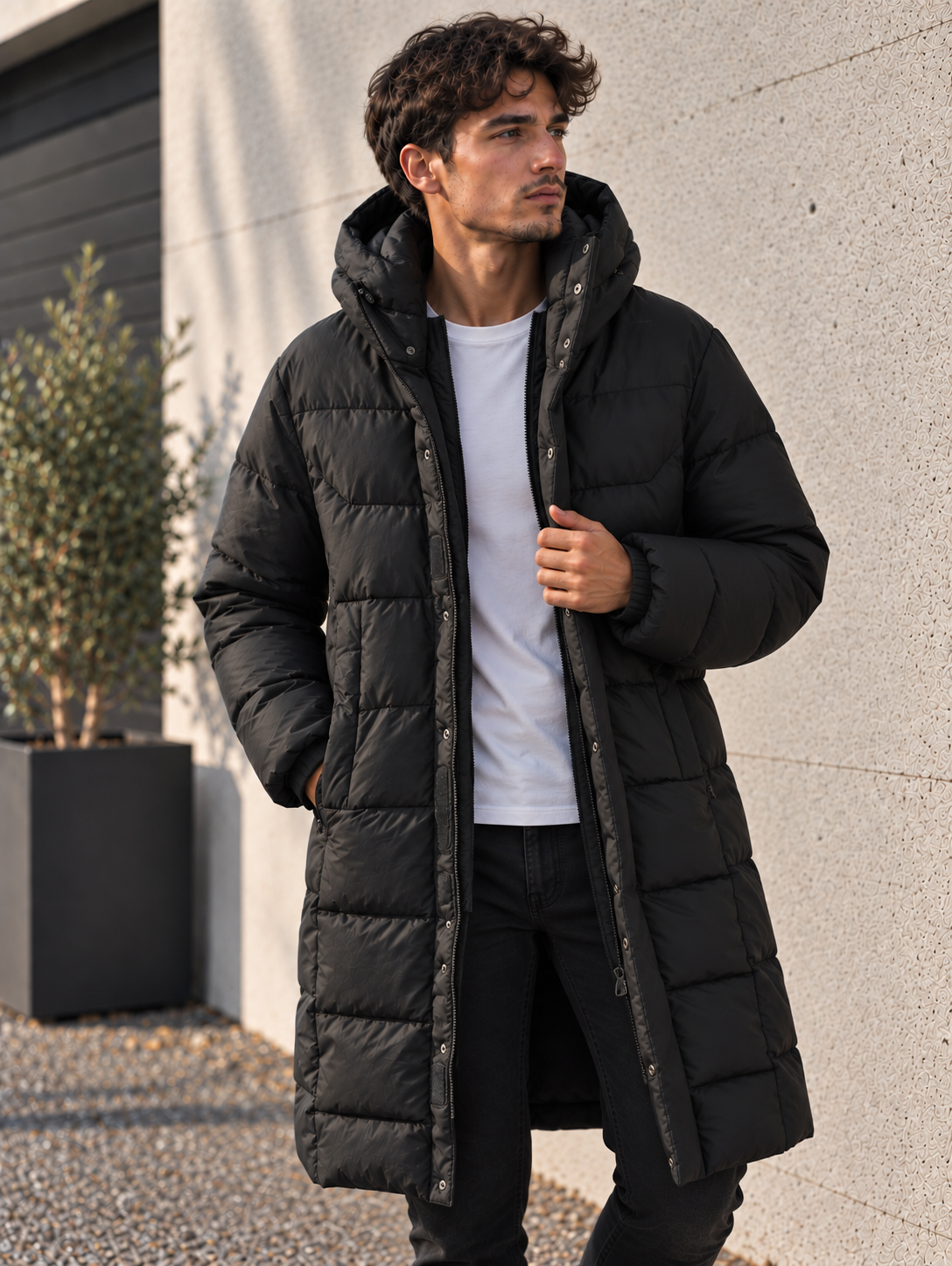 Parka matelassée à capuche- Noir