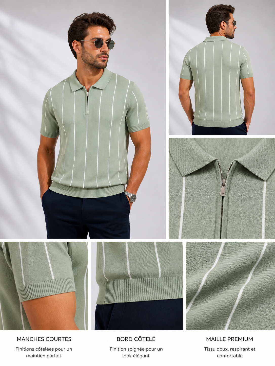 Polo rayé col zippé