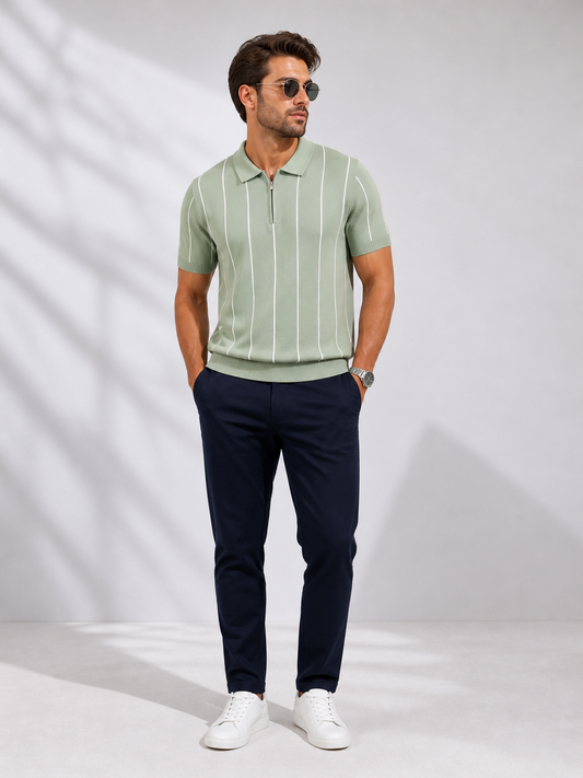 Polo rayé col zippé