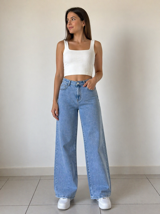Jean taille haute wide leg – Denim bleu clair