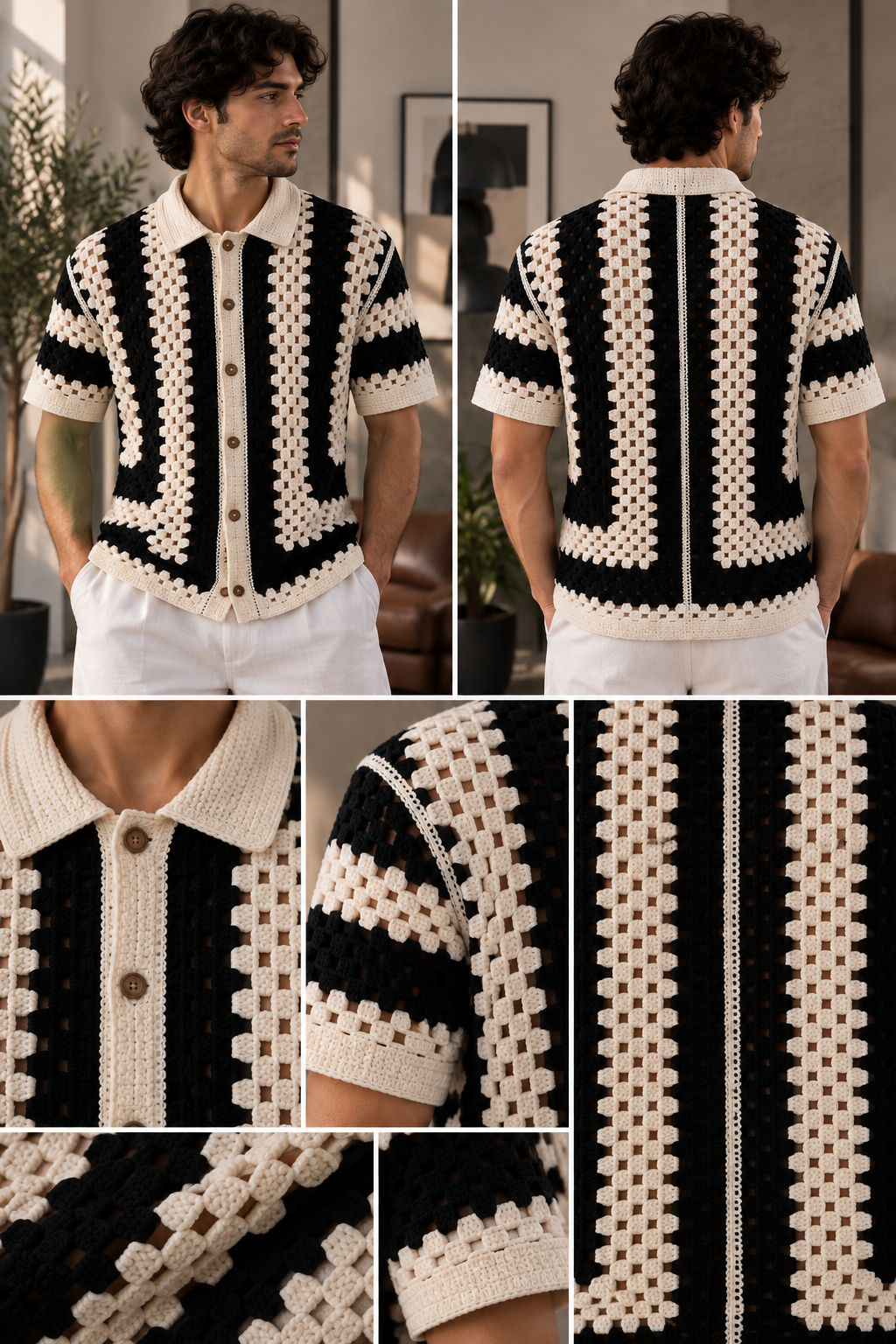 Chemise crochetée - noire & écrue