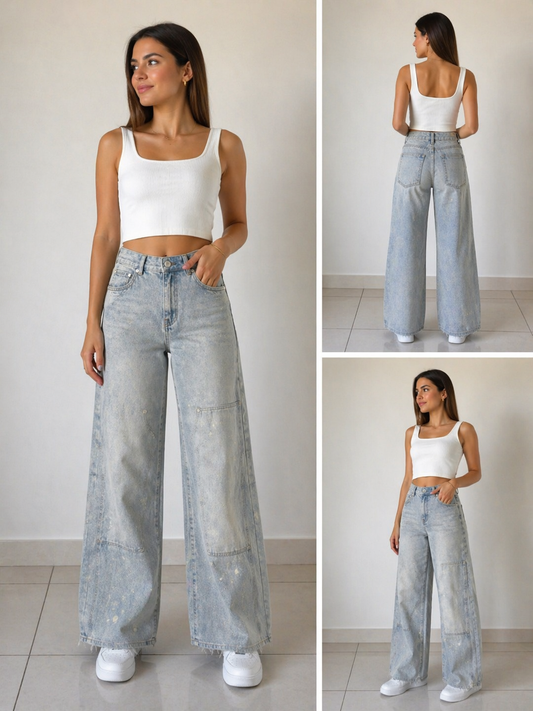 Jean taille haute wide leg – Effet vintage délavé