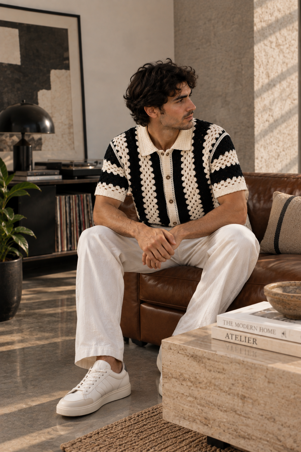 Chemise crochetée - noire & écrue
