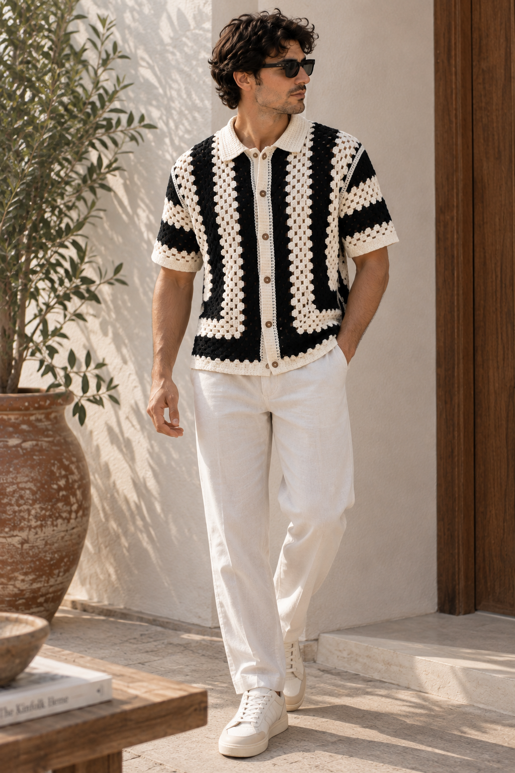 Chemise crochetée - noire & écrue