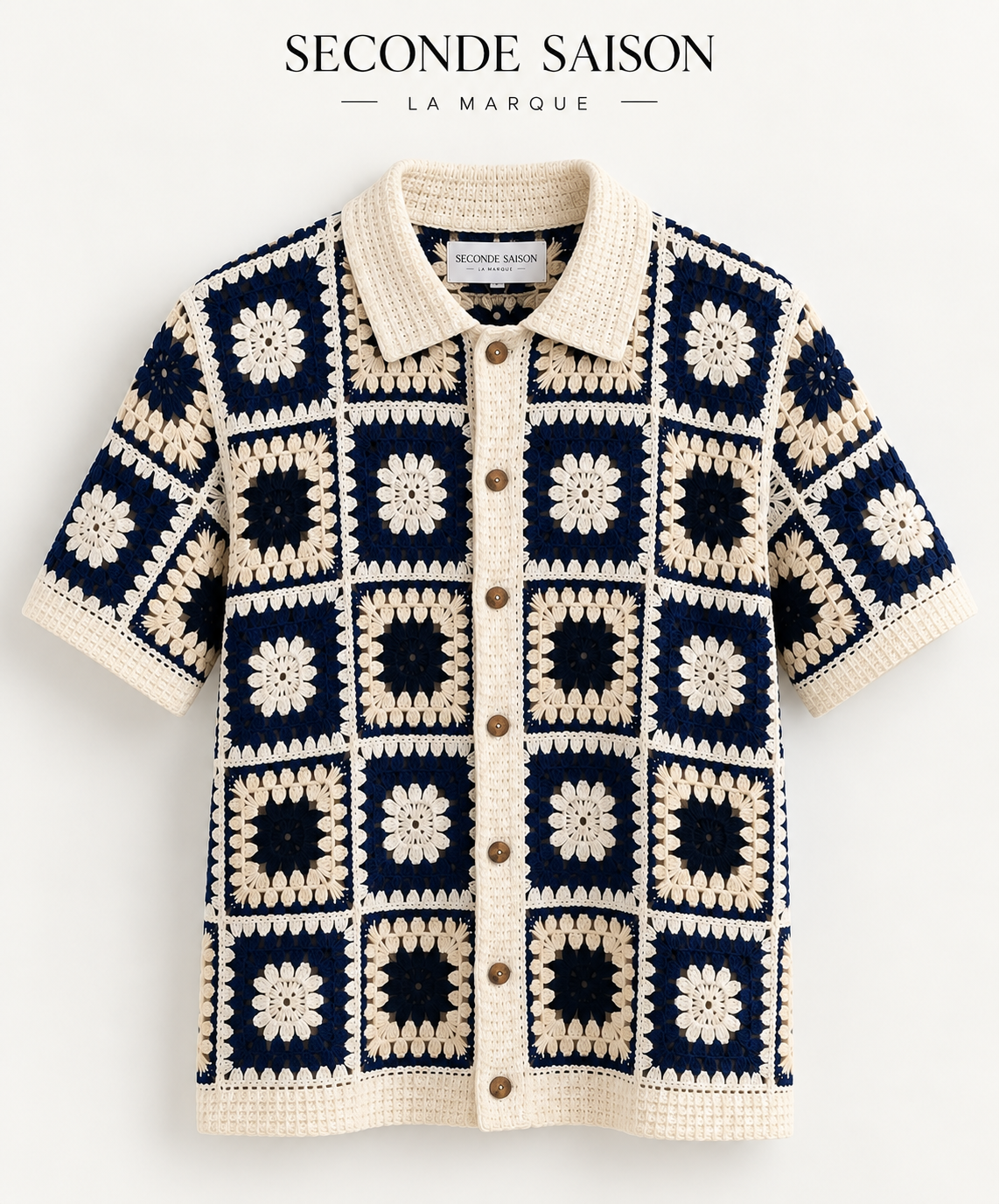 Chemise Crochet Bleu Marine & Écru